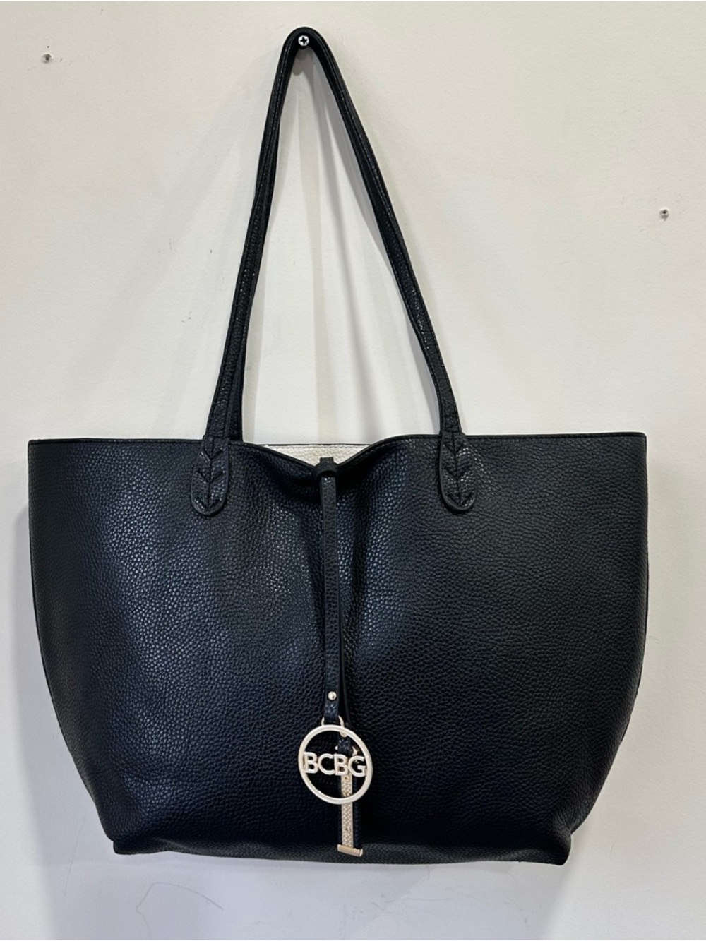 BCBG Black Tote/Shoulder‎ Peblled Leather Bag with Gold Logo Hardware